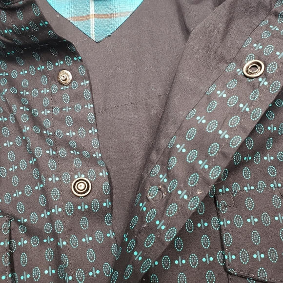 Panhandle Pearl Snap Men's Shirt Size Medium Tall Western Casual Green Dark Grey - Picture 13 of 16